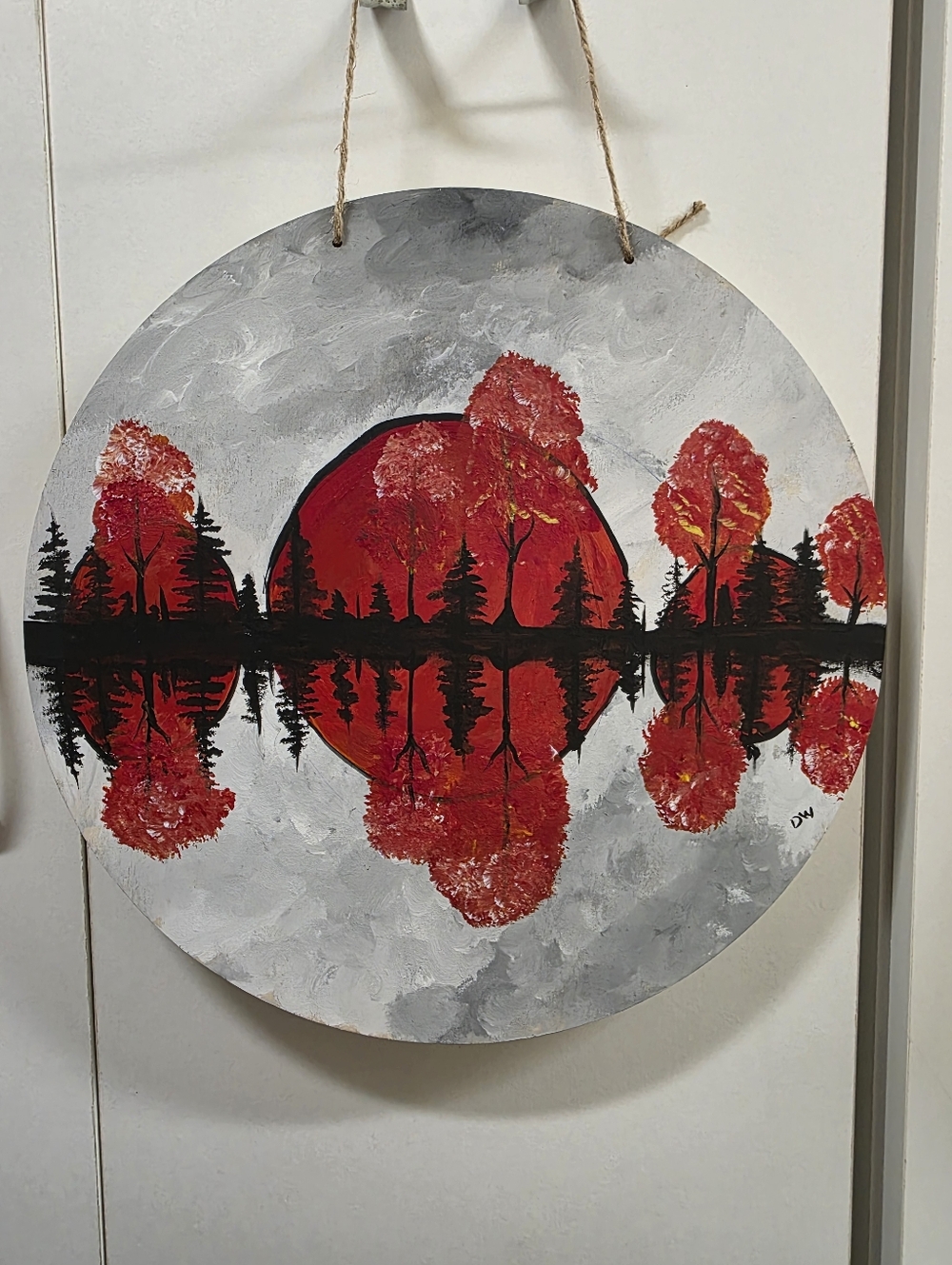 Hand Crafted Red and Black Sunset Reflection Wall Art